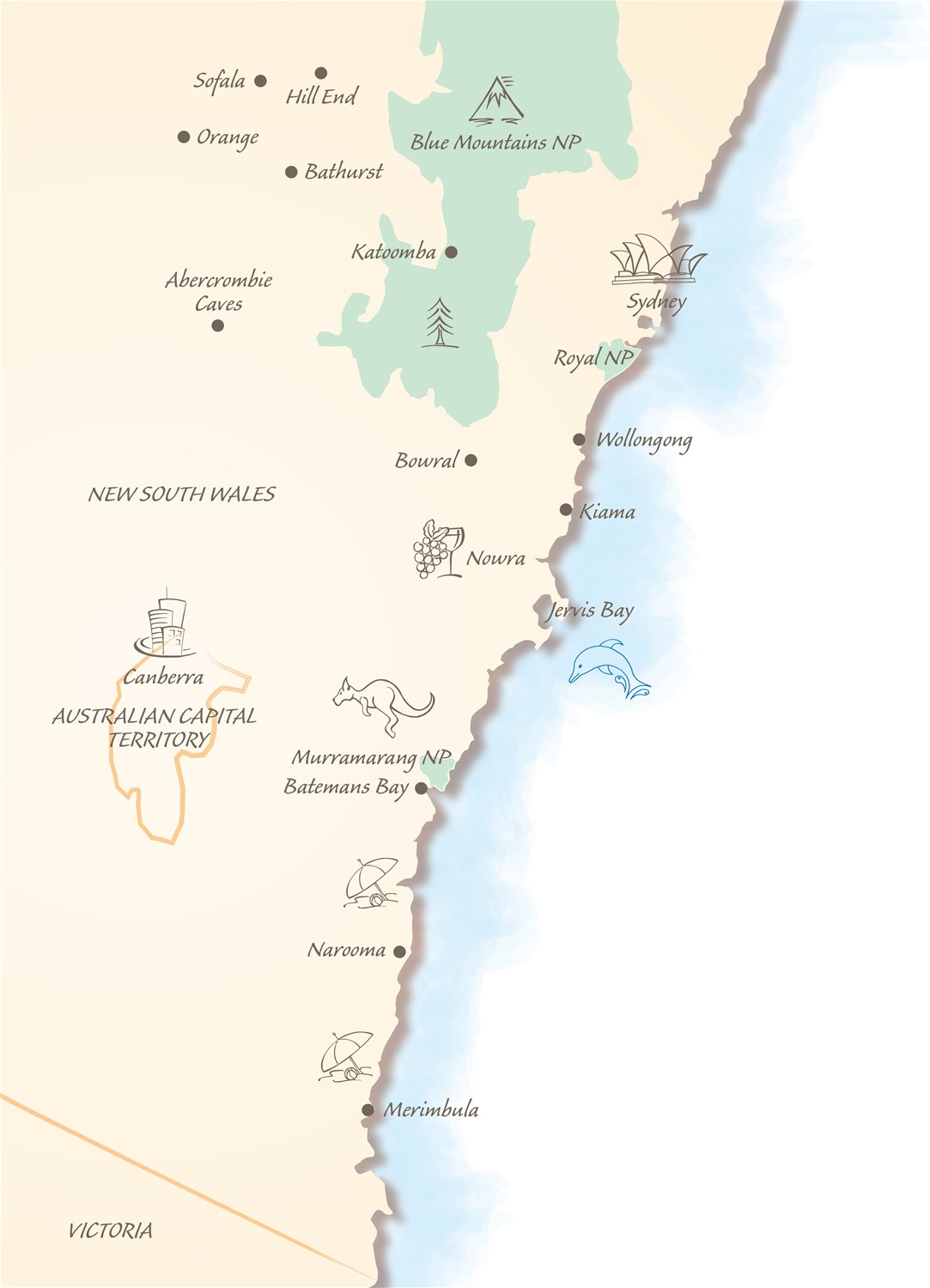 Southern New South Wales & Canberra map