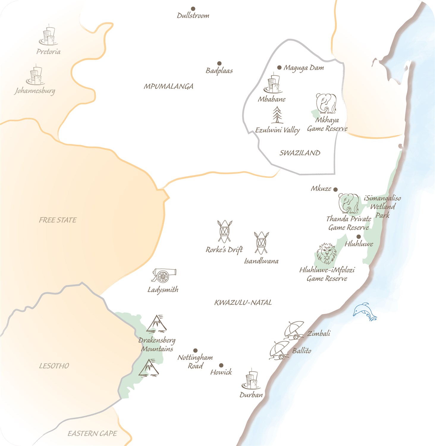 KwaZulu-Natal & eSwatini map