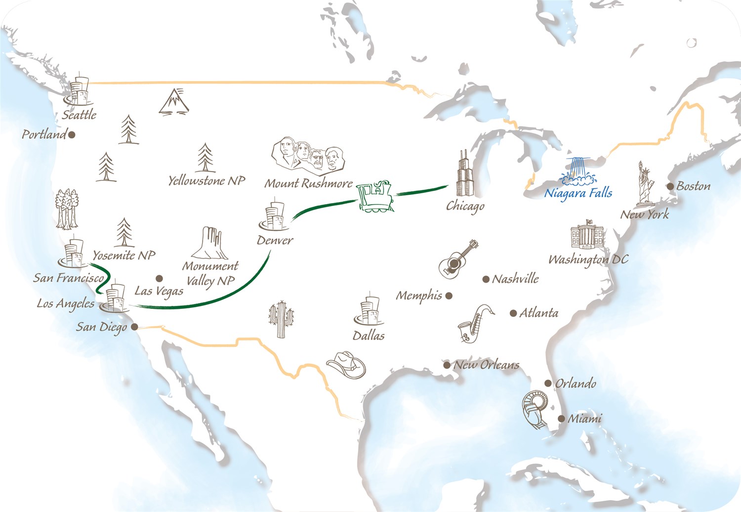 USA holiday highlights map