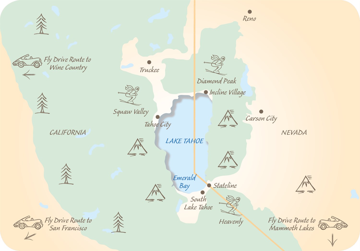 Lake Tahoe and the High Sierras map