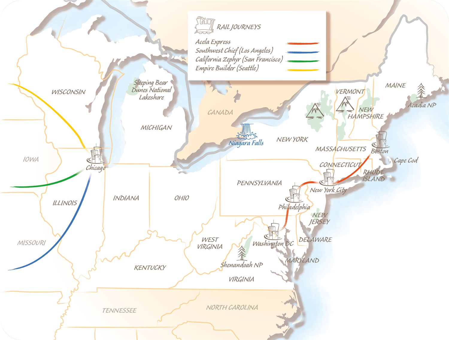 East Coast USA Holiday highlights map