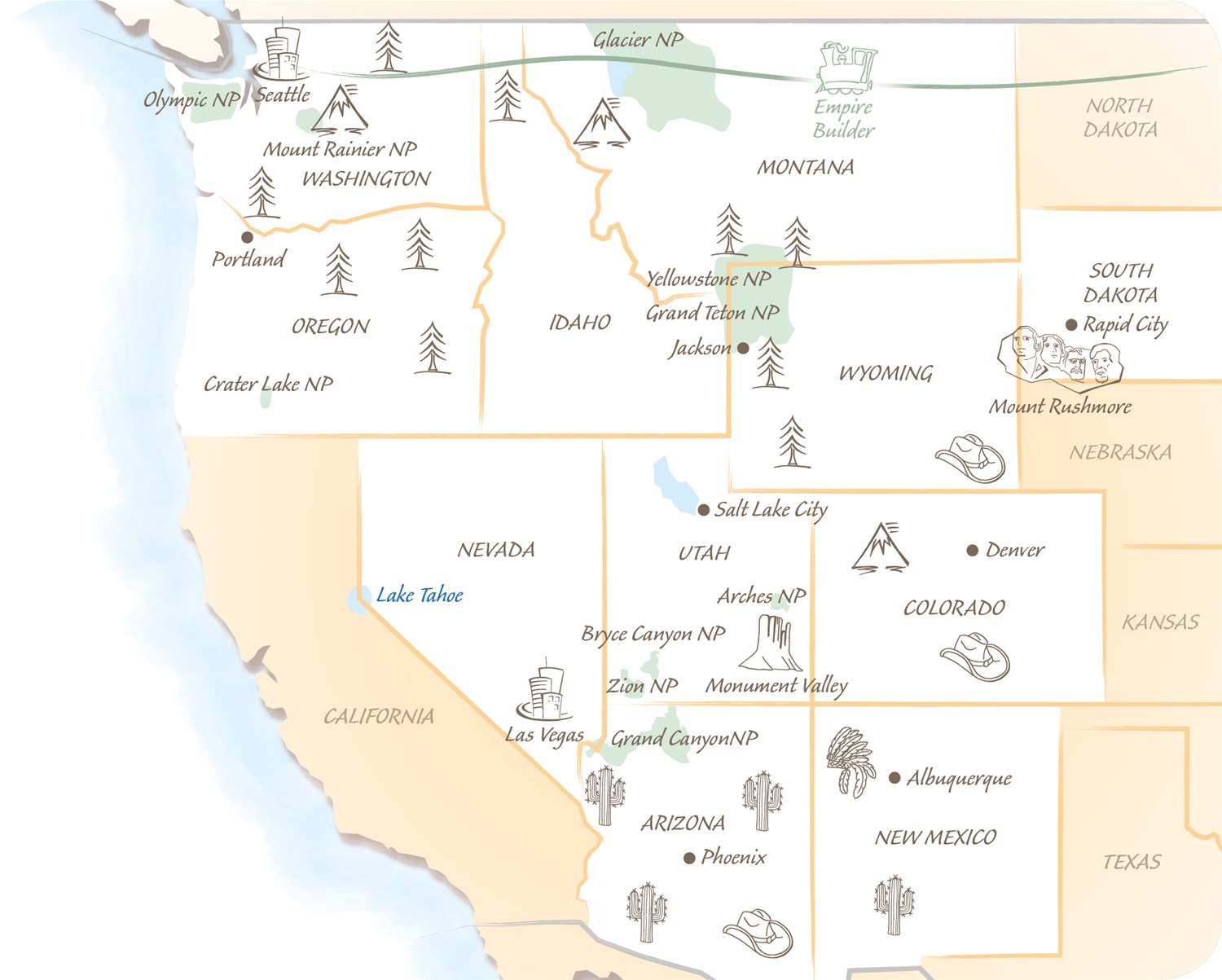 Western USA holiday highlights map