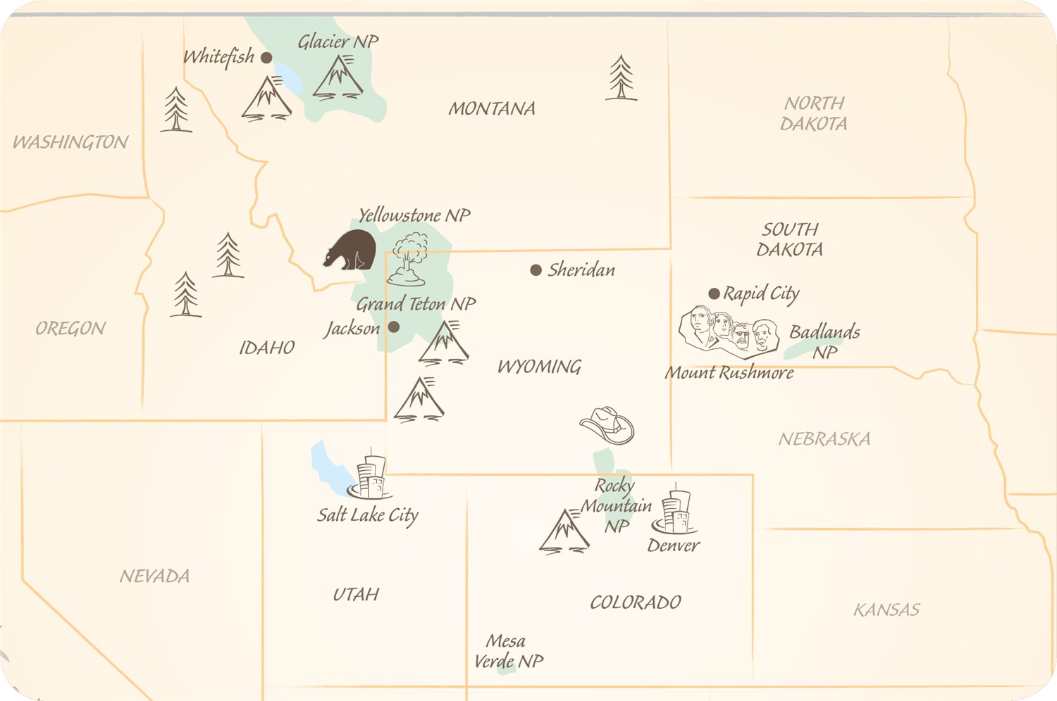 Yellowstone & the Rockies map