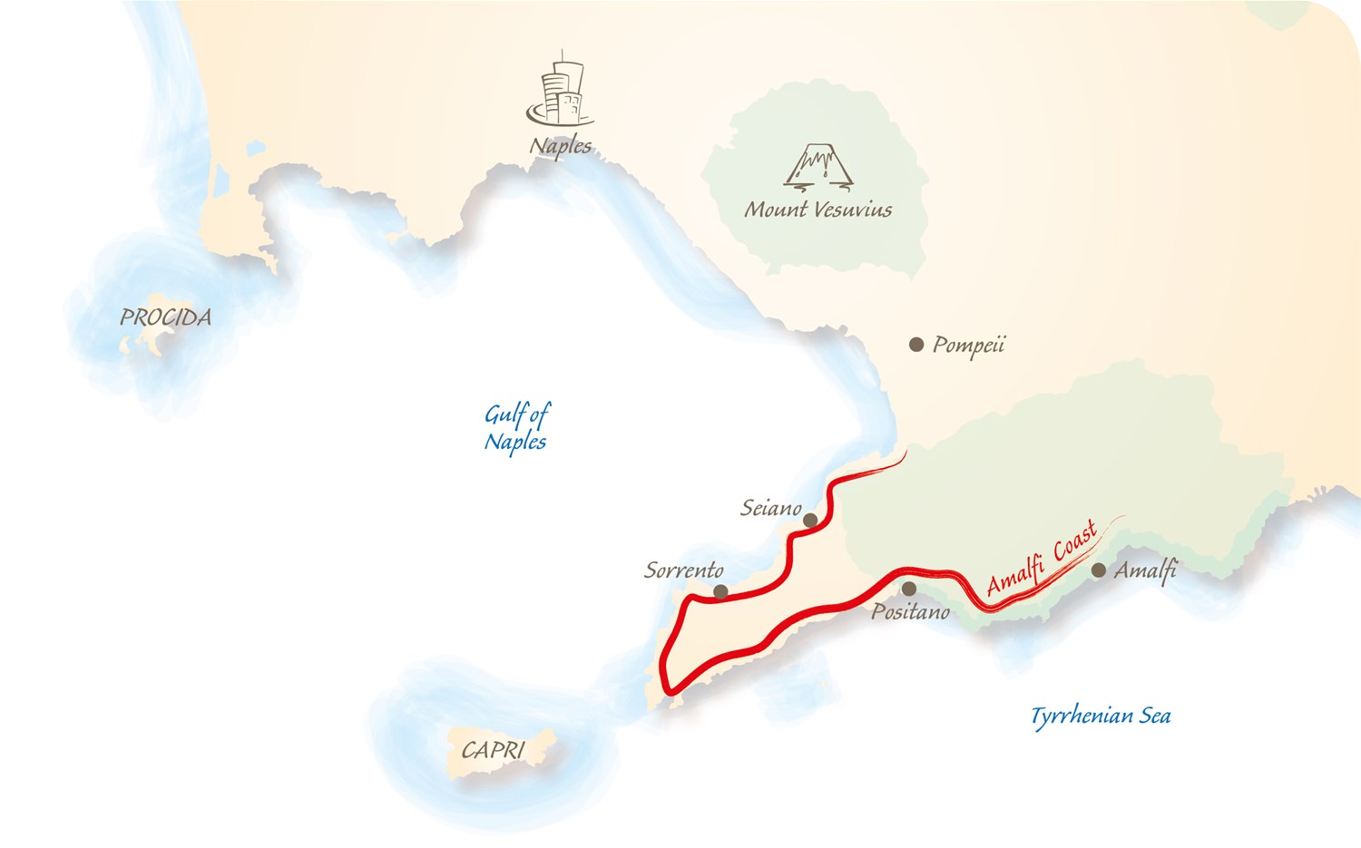 amalfi holiday highlights map
