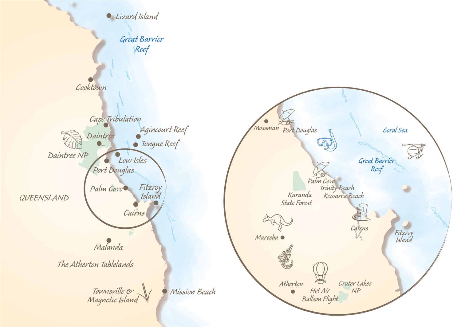 Cairns, Port Douglas & the Northern Great Barrier Reef map
