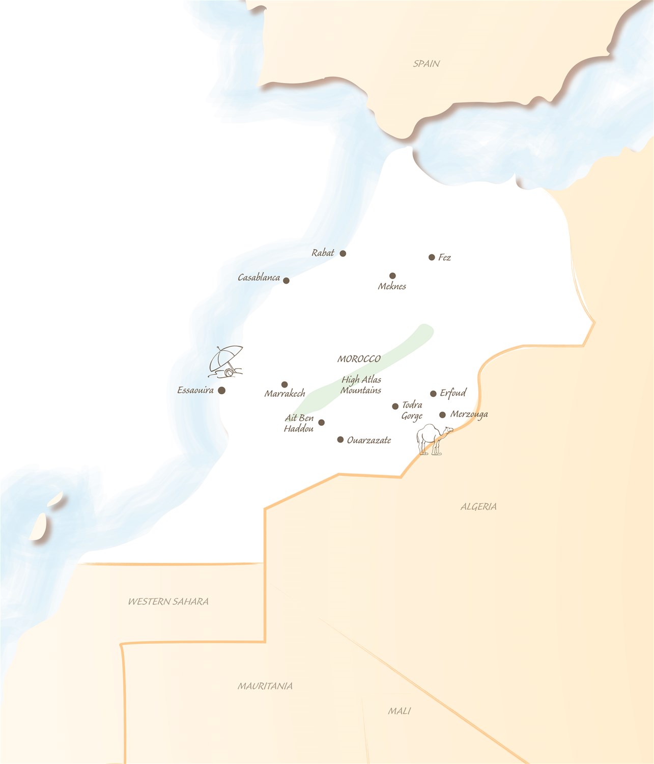 Morocco holiday highlights map